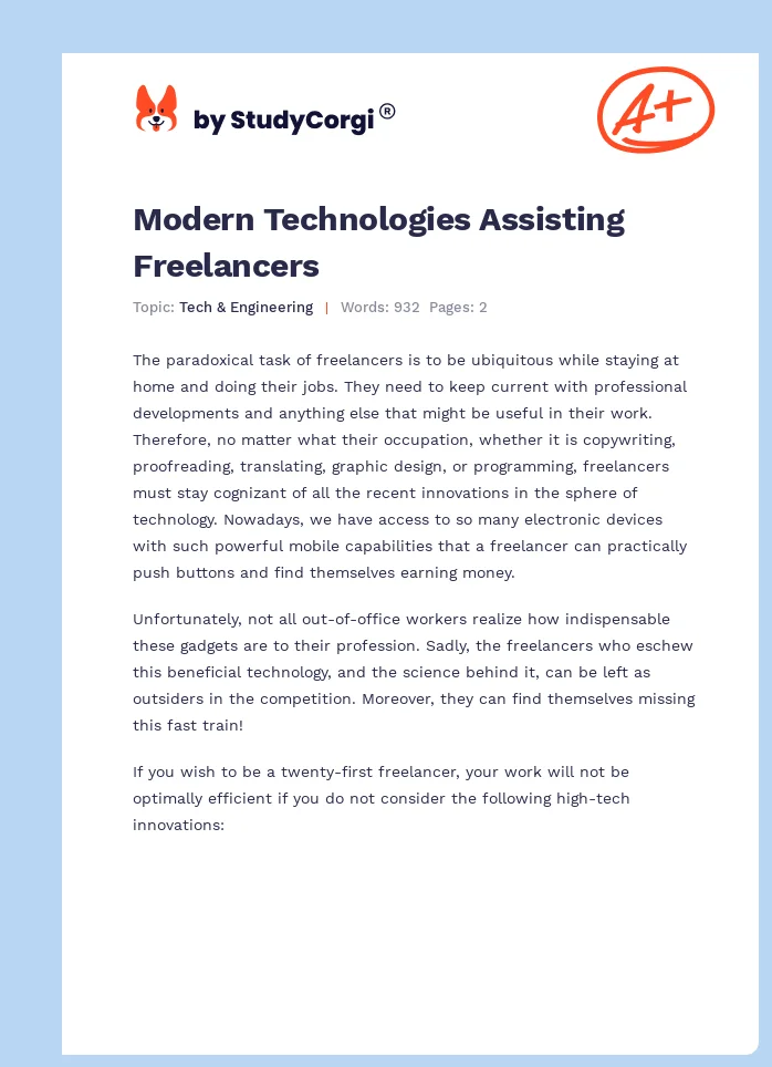 Modern Technologies Assisting Freelancers. Page 1