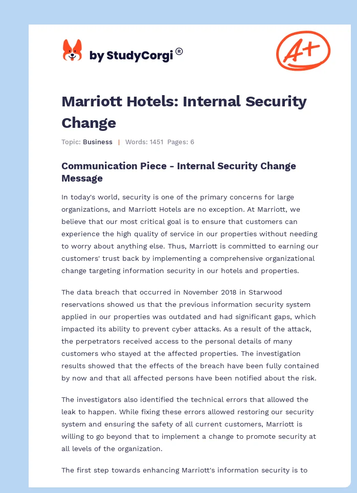 Marriott Hotels: Internal Security Change. Page 1