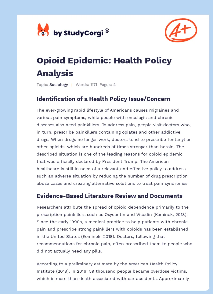 Opioid Epidemic: Health Policy Analysis. Page 1