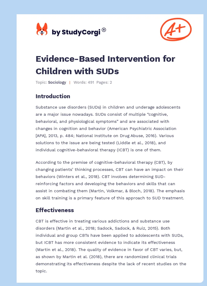 Evidence-Based Intervention for Children with SUDs. Page 1