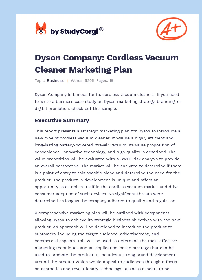 Dyson Company: Cordless Vacuum Cleaner Marketing Plan. Page 1