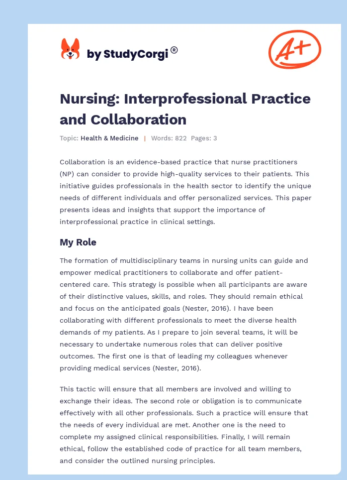 Nursing: Interprofessional Practice and Collaboration. Page 1