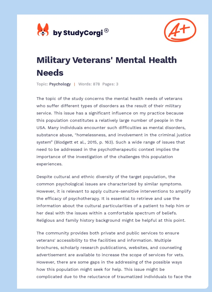 Military Veterans' Mental Health Needs. Page 1