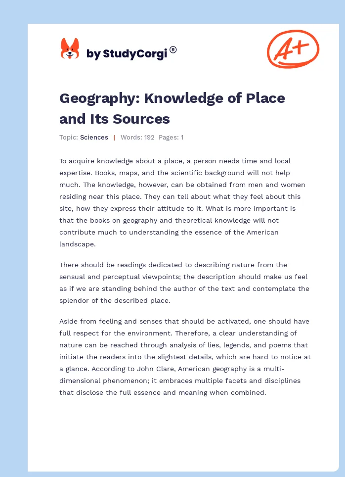 Geography: Knowledge of Place and Its Sources. Page 1