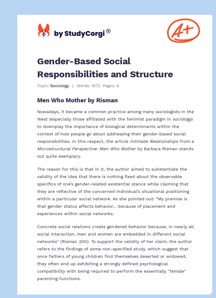 Gender-Based Social Responsibilities and Structure. Page 1