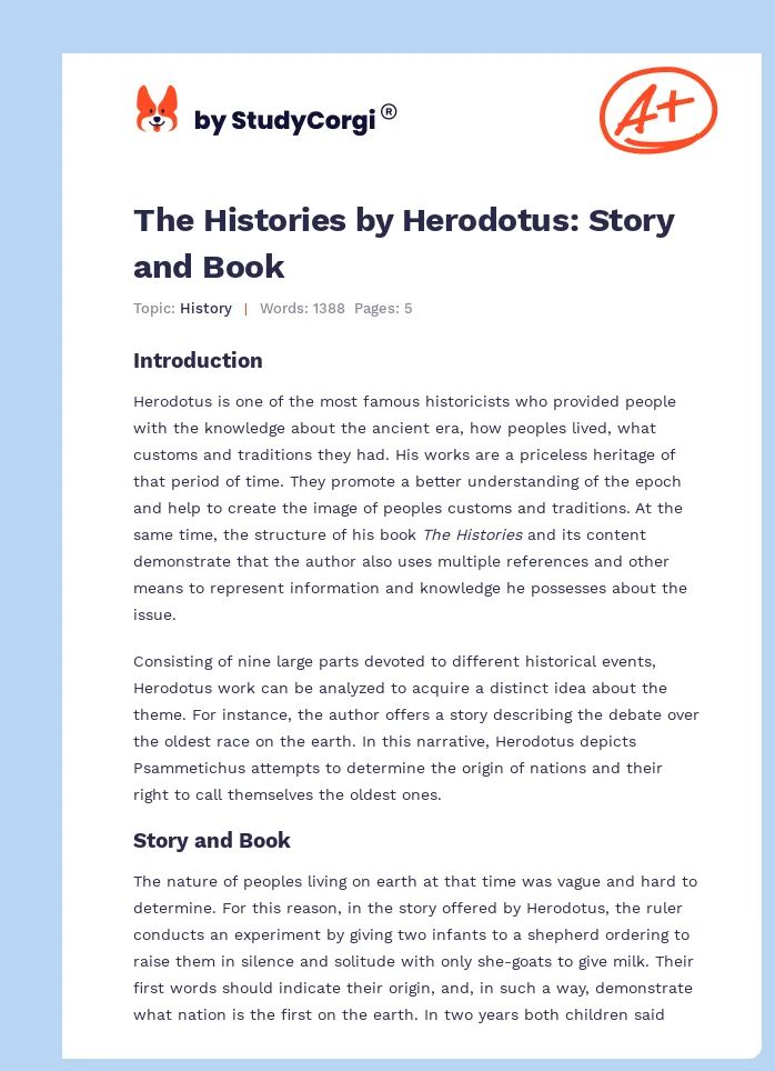 The Histories by Herodotus: Story and Book. Page 1