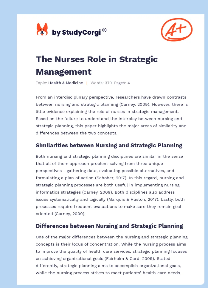The Nurses Role in Strategic Management. Page 1