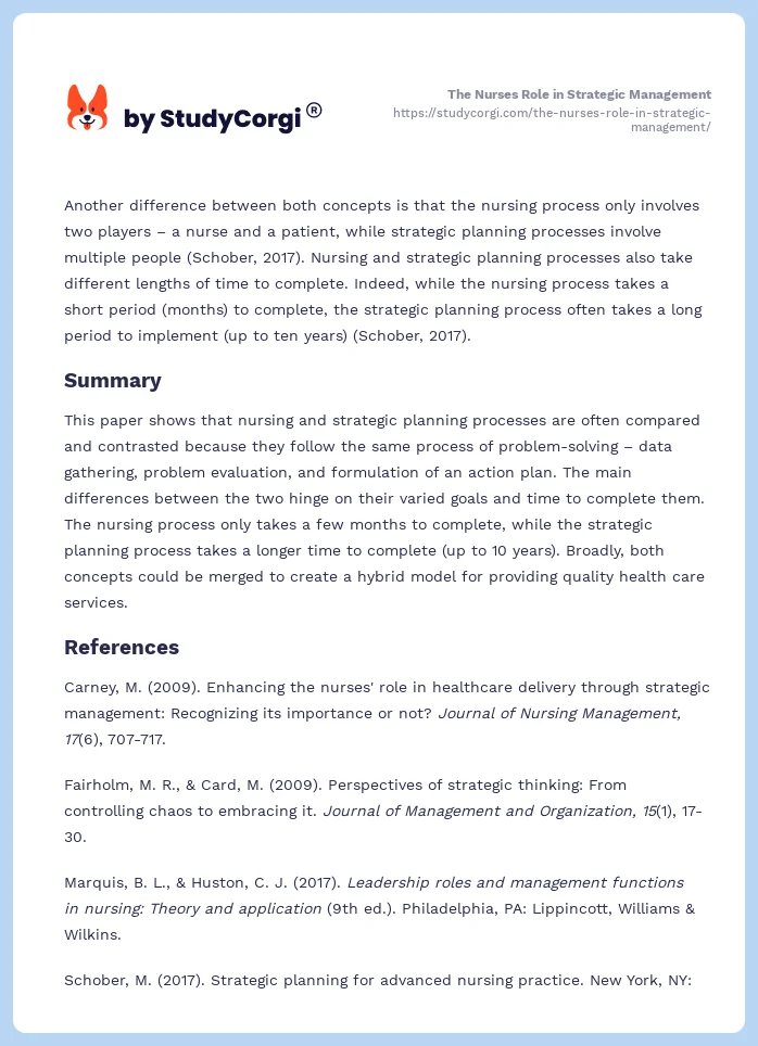 The Nurses Role in Strategic Management. Page 2