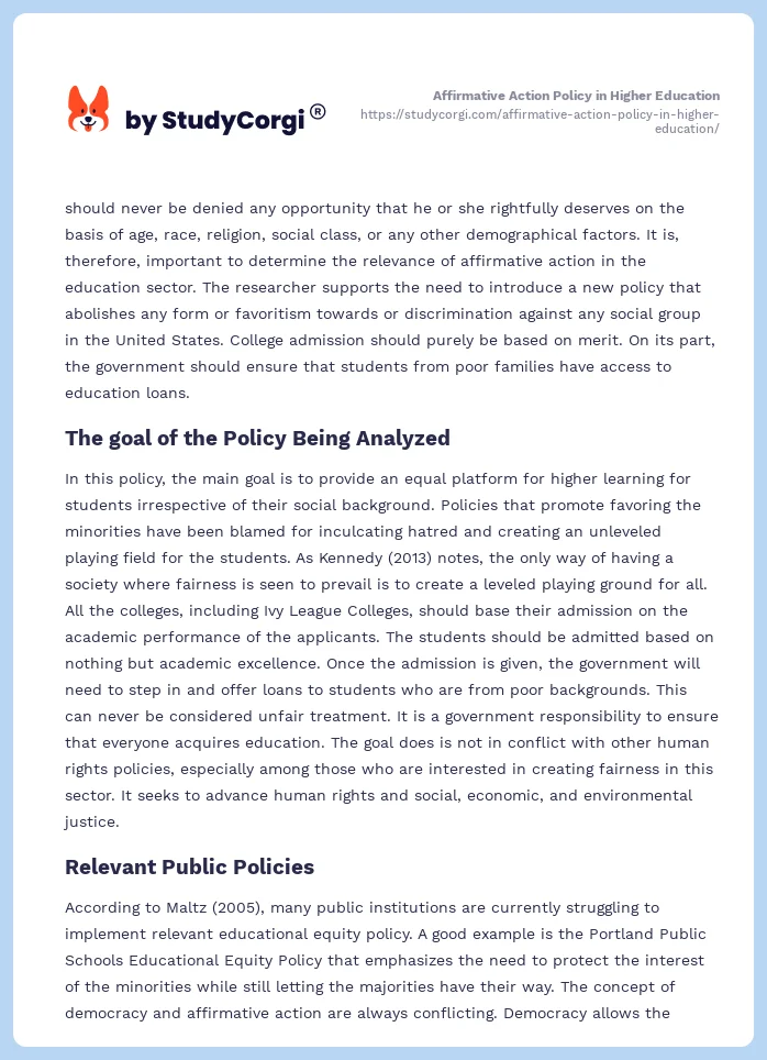 Affirmative Action Policy in Higher Education. Page 2