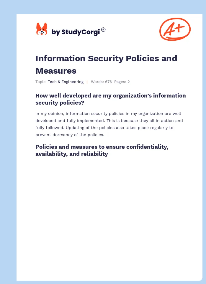 Information Security Policies and Measures. Page 1