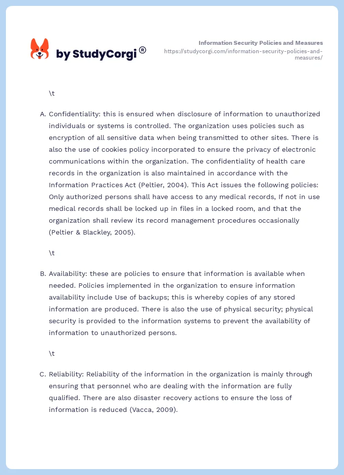 Information Security Policies and Measures. Page 2