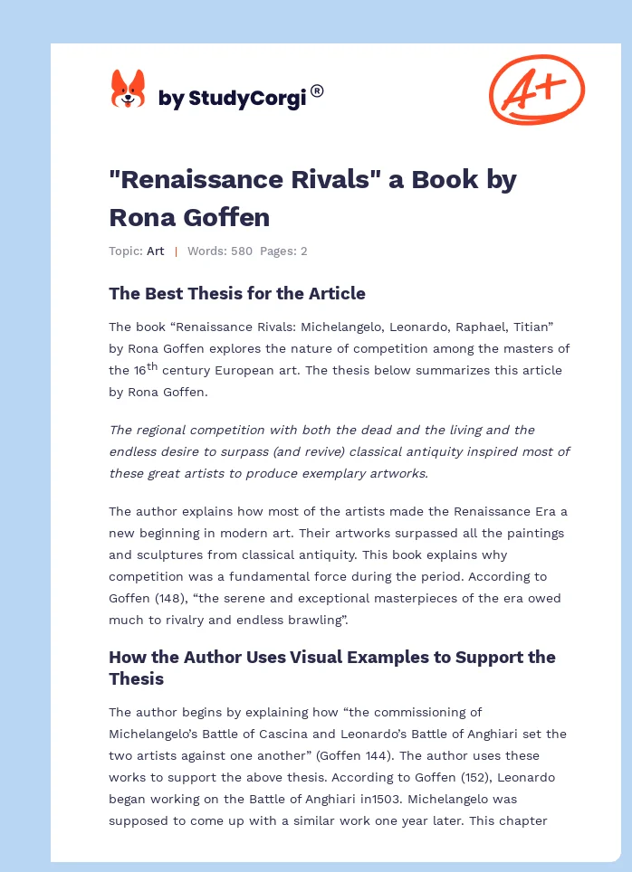 "Renaissance Rivals" a Book by Rona Goffen. Page 1