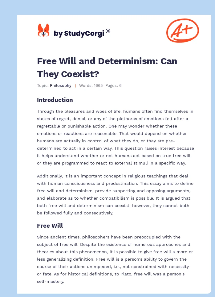 Free Will and Determinism: Can They Coexist?. Page 1