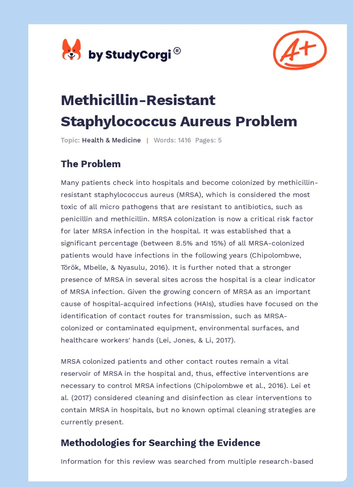Methicillin-Resistant Staphylococcus Aureus Problem. Page 1
