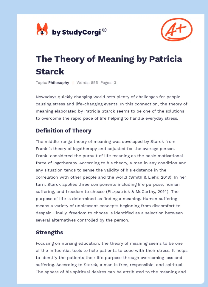 The Theory of Meaning by Patricia Starck. Page 1