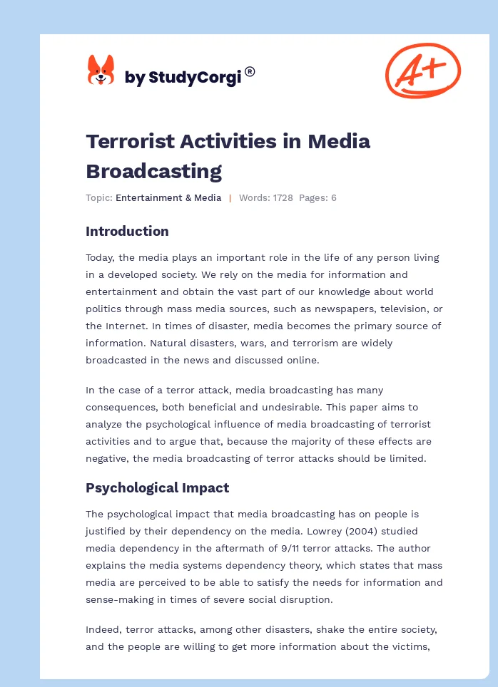 Terrorist Activities in Media Broadcasting. Page 1