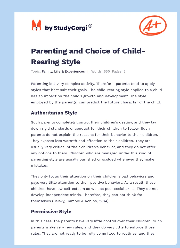 Parenting and Choice of Child-Rearing Style. Page 1