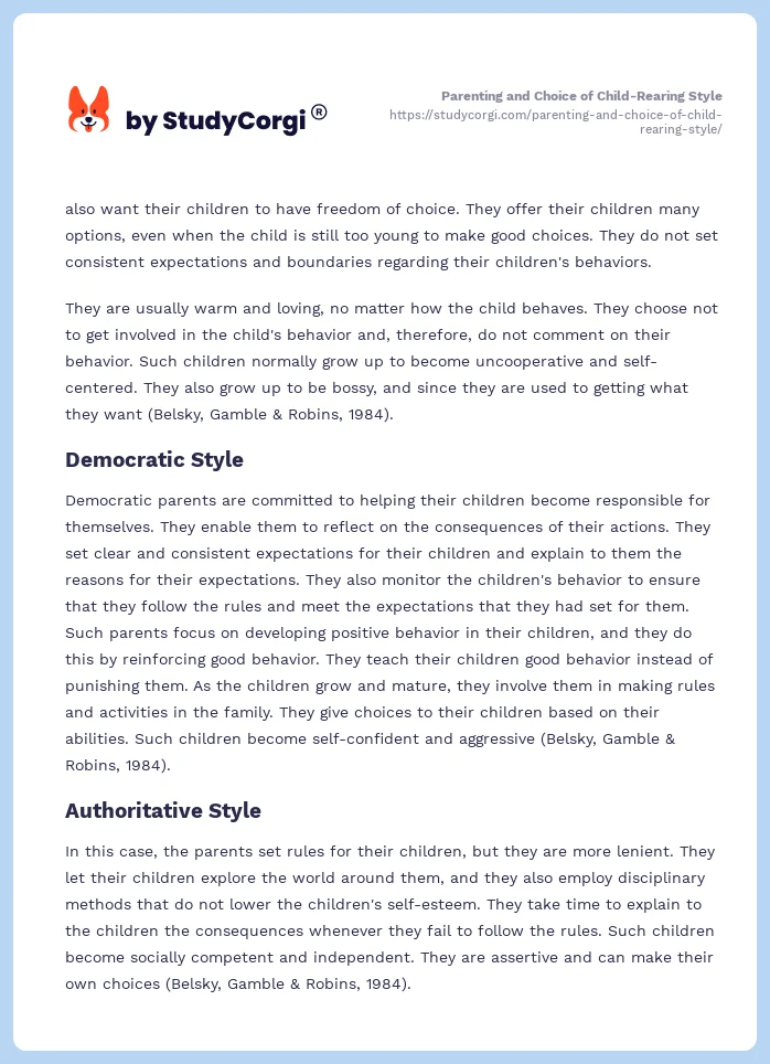Parenting and Choice of Child-Rearing Style. Page 2