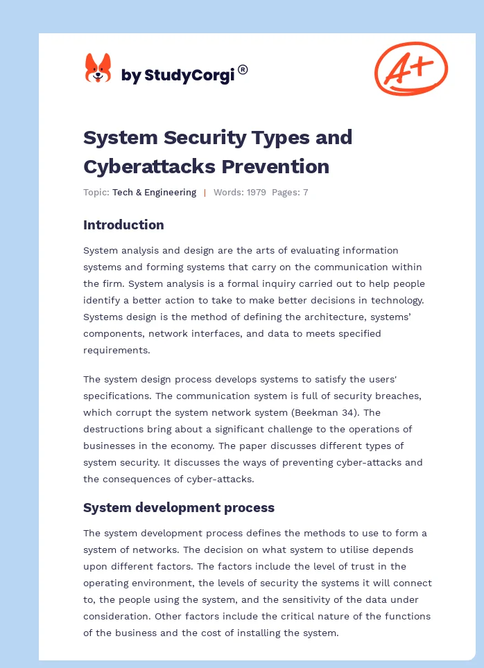 System Security Types and Cyberattacks Prevention. Page 1