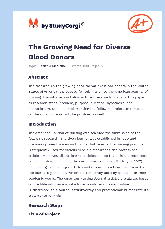 The Growing Need for Diverse Blood Donors. Page 1