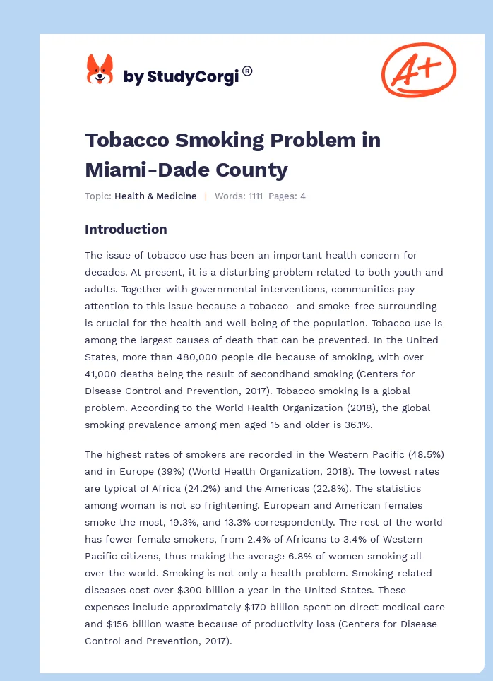 Tobacco Smoking Problem in Miami-Dade County. Page 1