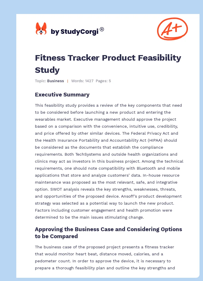 Fitness Tracker Product Feasibility Study. Page 1