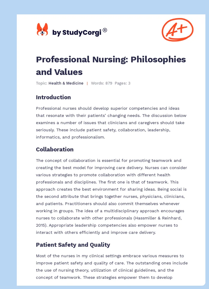 Professional Nursing: Philosophies and Values. Page 1