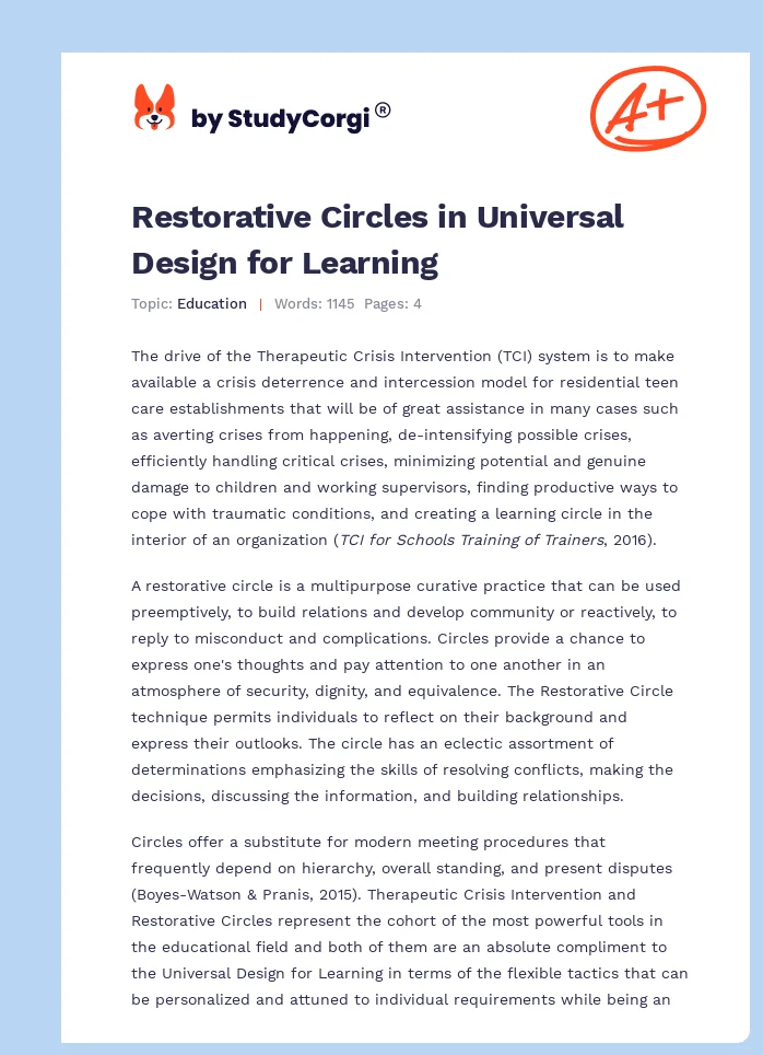 Restorative Circles in Universal Design for Learning. Page 1