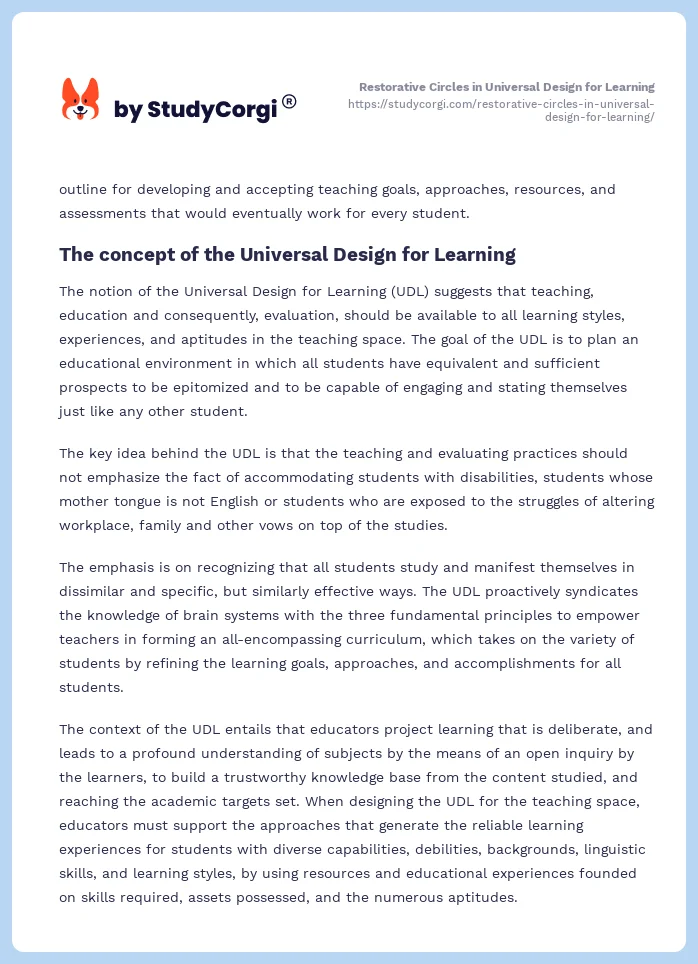 Restorative Circles in Universal Design for Learning. Page 2