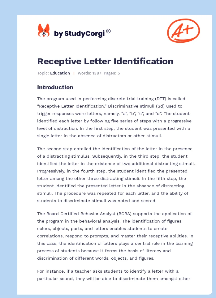 Receptive Letter Identification. Page 1