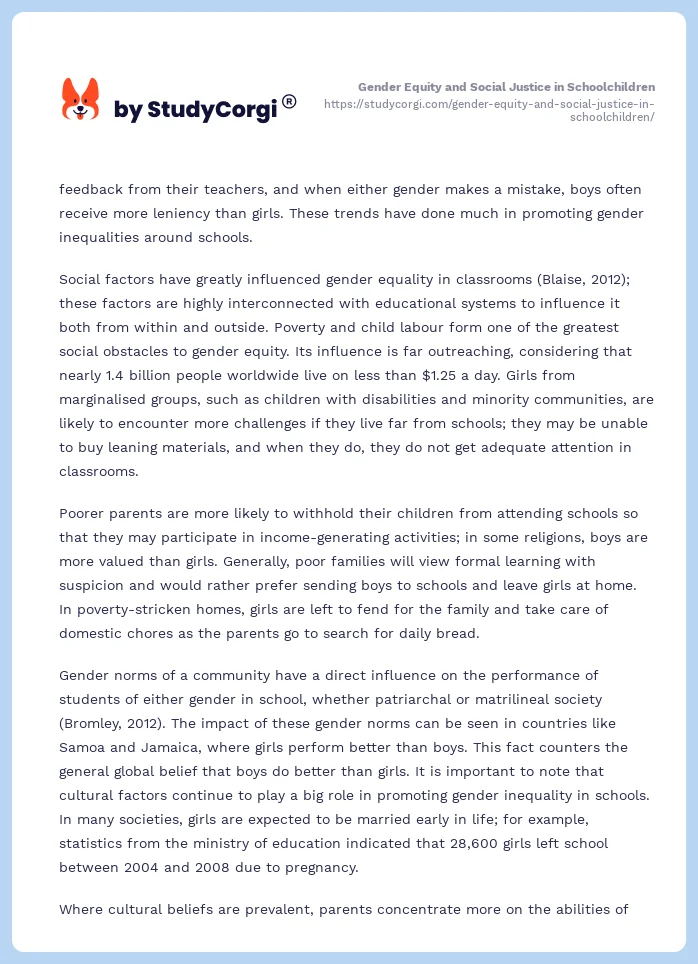 Gender Equity and Social Justice in Schoolchildren. Page 2