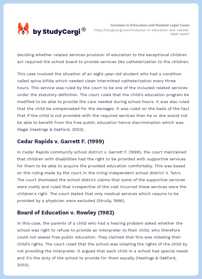Inclusion in Education and Related Legal Cases. Page 2
