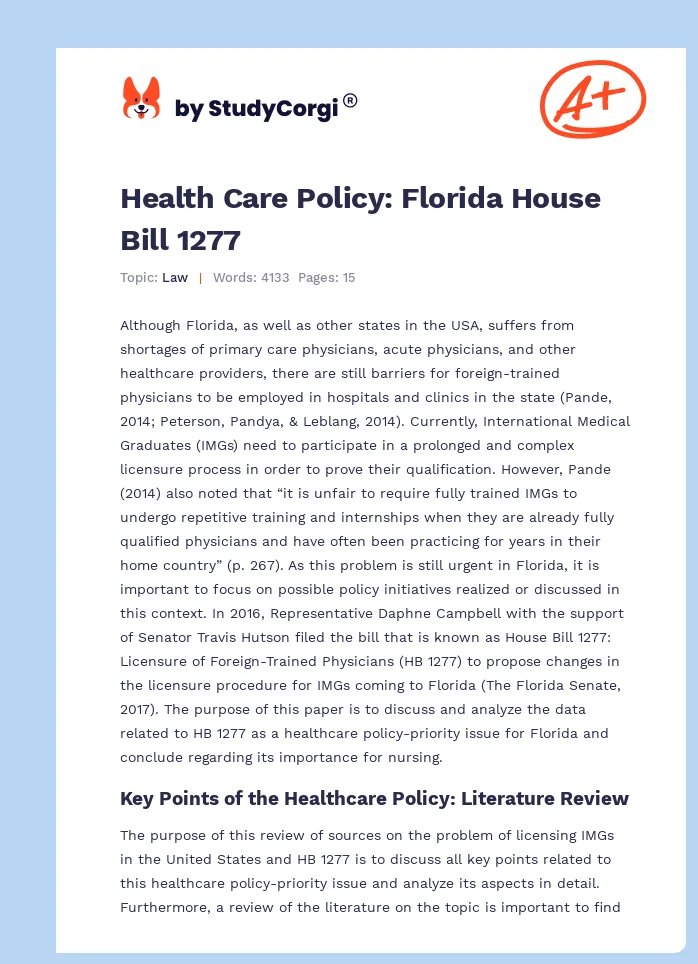 Health Care Policy: Florida House Bill 1277. Page 1