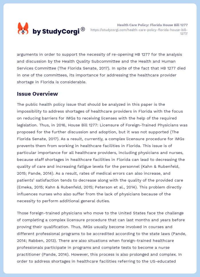 Health Care Policy: Florida House Bill 1277. Page 2