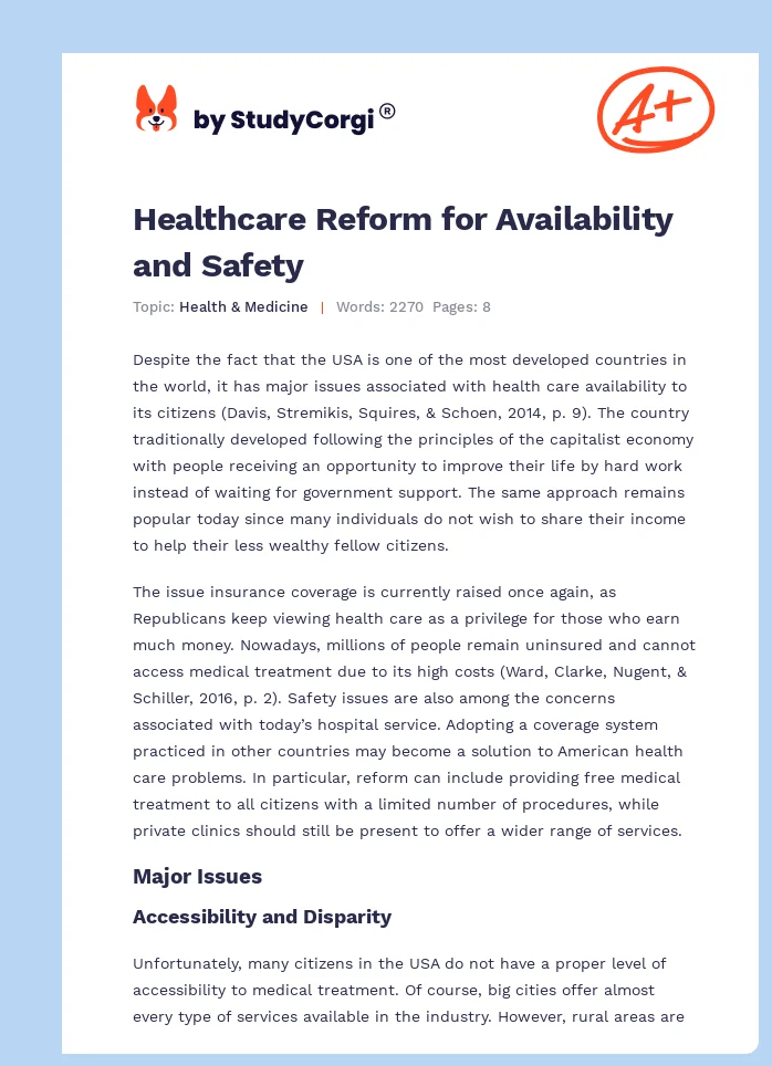 Healthcare Reform for Availability and Safety. Page 1