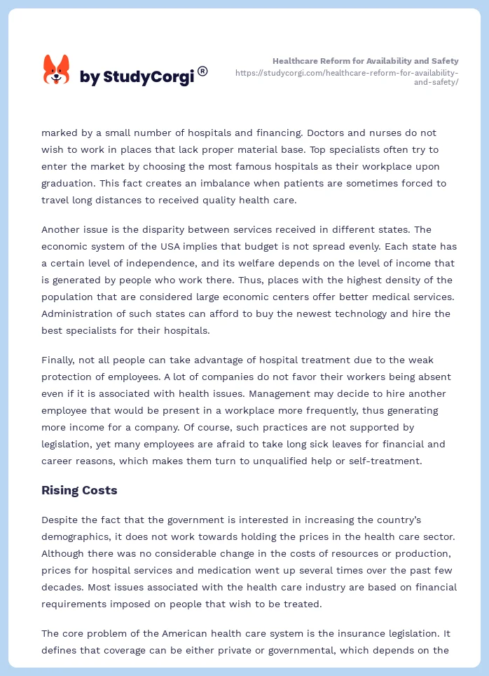 Healthcare Reform for Availability and Safety. Page 2