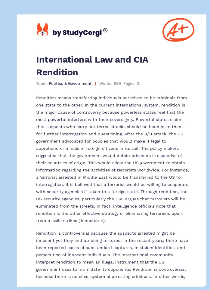 International Law and CIA Rendition. Page 1