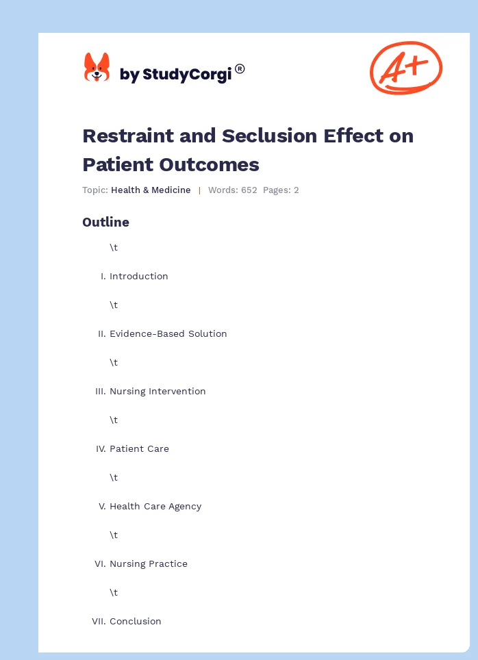 Restraint and Seclusion Effect on Patient Outcomes. Page 1