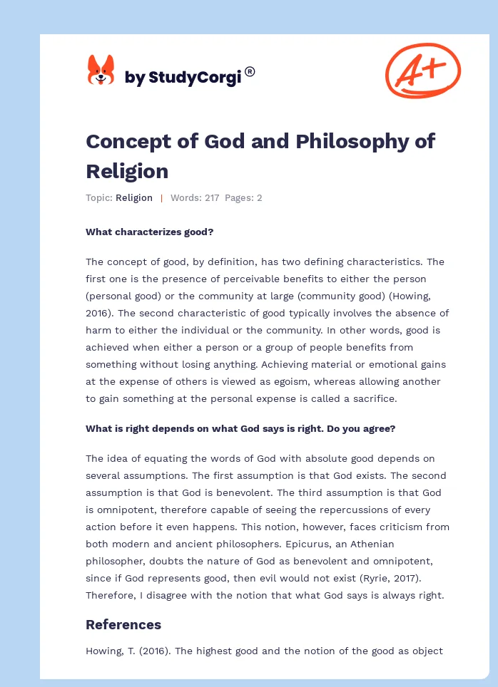 Concept of God and Philosophy of Religion. Page 1