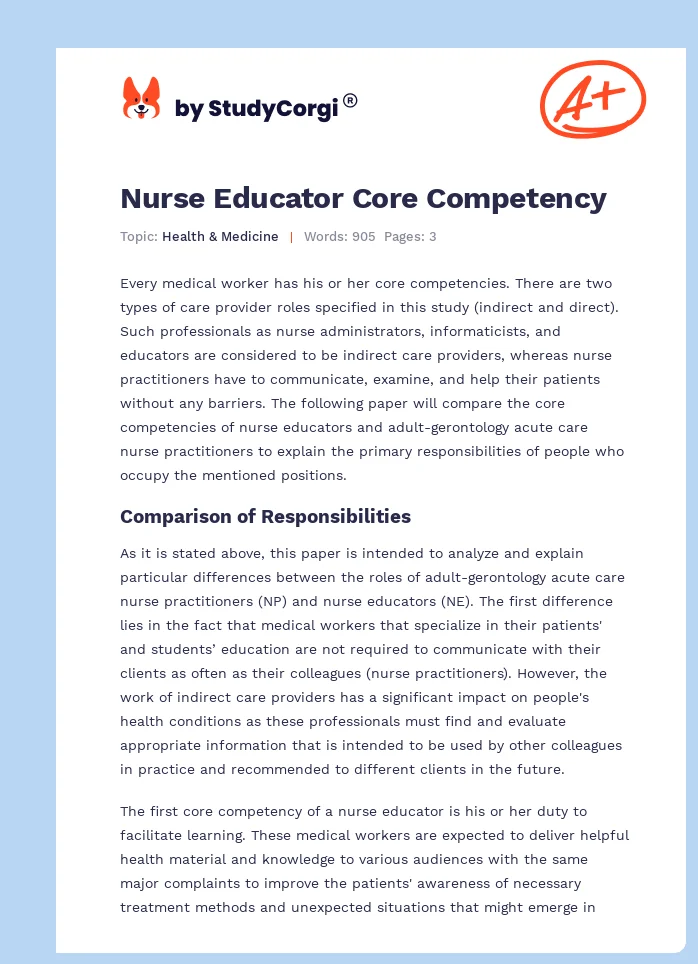 Nurse Educator Core Competency. Page 1