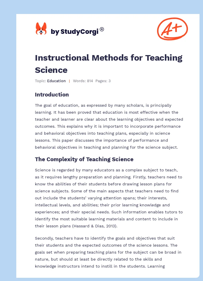 Instructional Methods for Teaching Science. Page 1