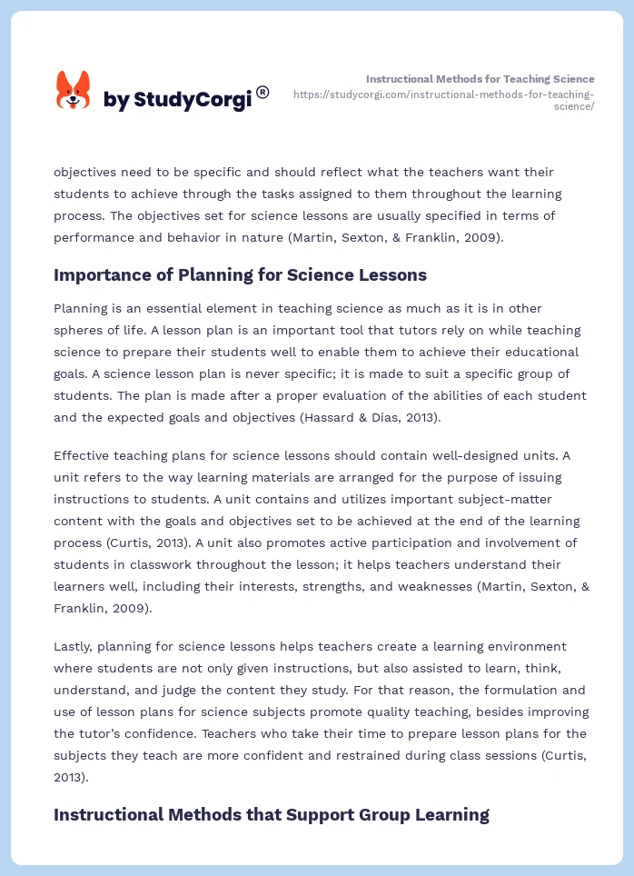 Instructional Methods for Teaching Science. Page 2