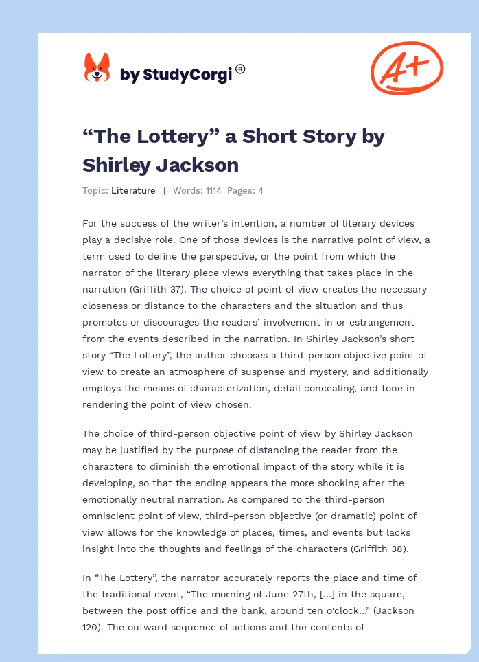 “The Lottery” a Short Story by Shirley Jackson. Page 1