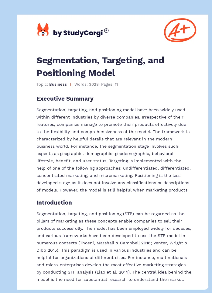 Segmentation, Targeting, and Positioning Model. Page 1