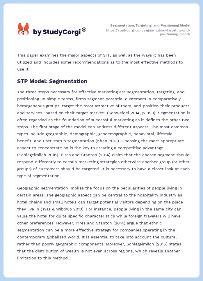 Segmentation, Targeting, and Positioning Model. Page 2