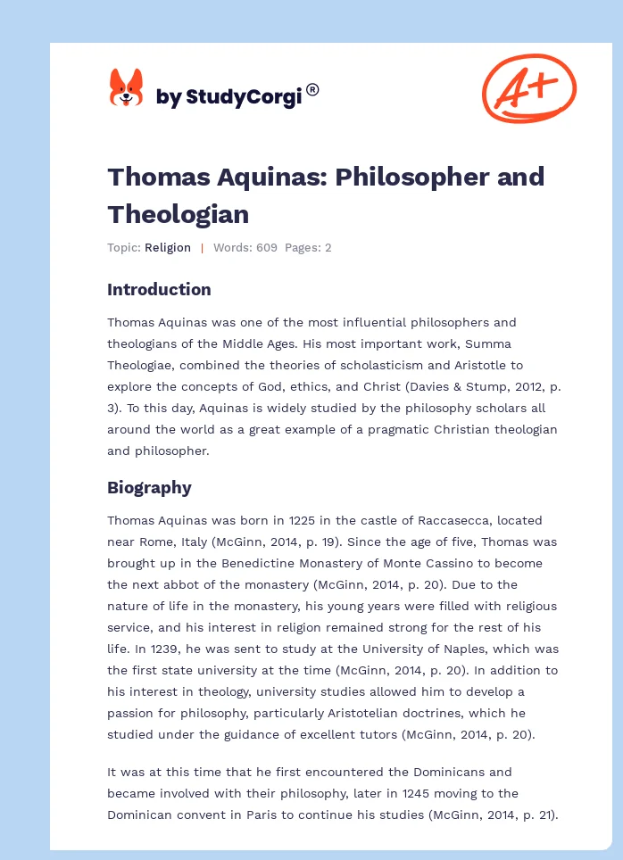 Thomas Aquinas: Philosopher and Theologian. Page 1