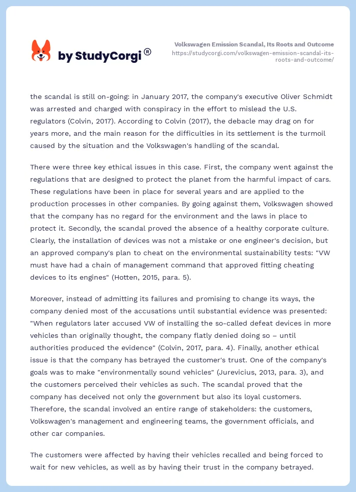 Volkswagen Emission Scandal, Its Roots and Outcome. Page 2