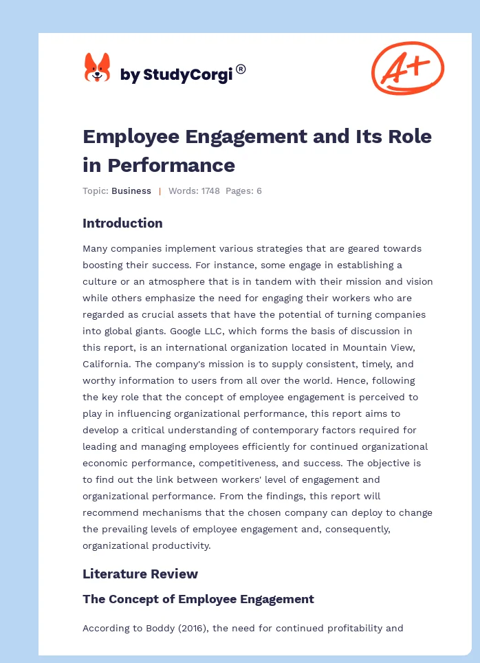 Employee Engagement and Its Role in Performance. Page 1