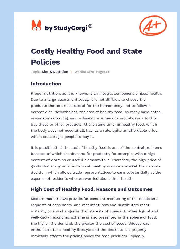 Costly Healthy Food and State Policies. Page 1