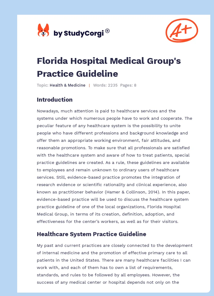 Florida Hospital Medical Group's Practice Guideline. Page 1